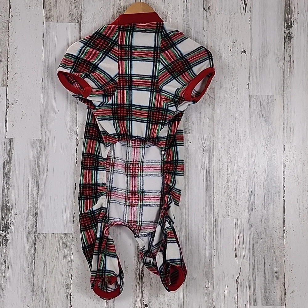 Target dog fleece white red green plaid sweater coat pajamas Size Large